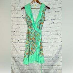 Matilda Jane Aqua Blue Paisley Ruffle Sleeveless Wrap Dress Size Small